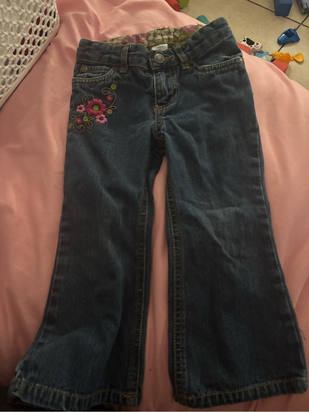 Gymboree Dark Blue Flare Jeans with Pink Floral Detail Toddler 2t